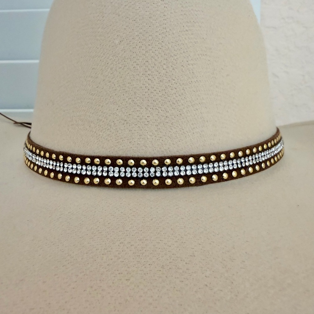 Cream Women’s Cowboy Wide-Brim Hat with Rhinestone Band - Picture 2 of 6
